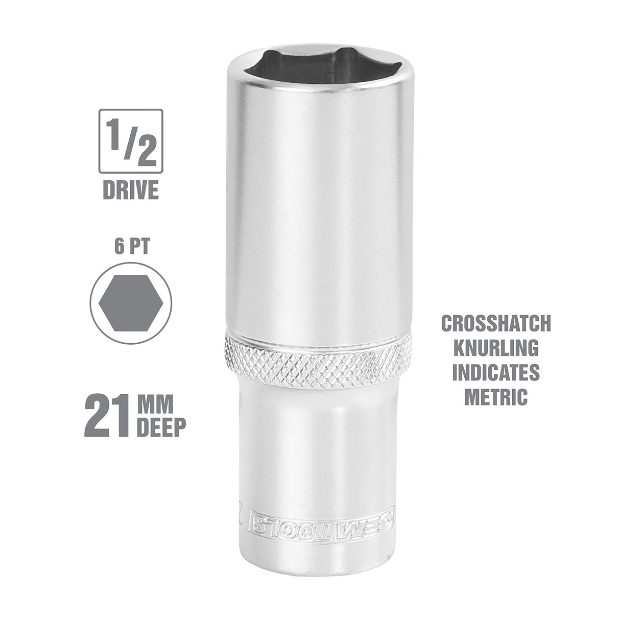 OEMTOOLS 22451 1/2 Inch Drive 6 Pt. Deep Wall Socket (21 mm) Additional Image 1