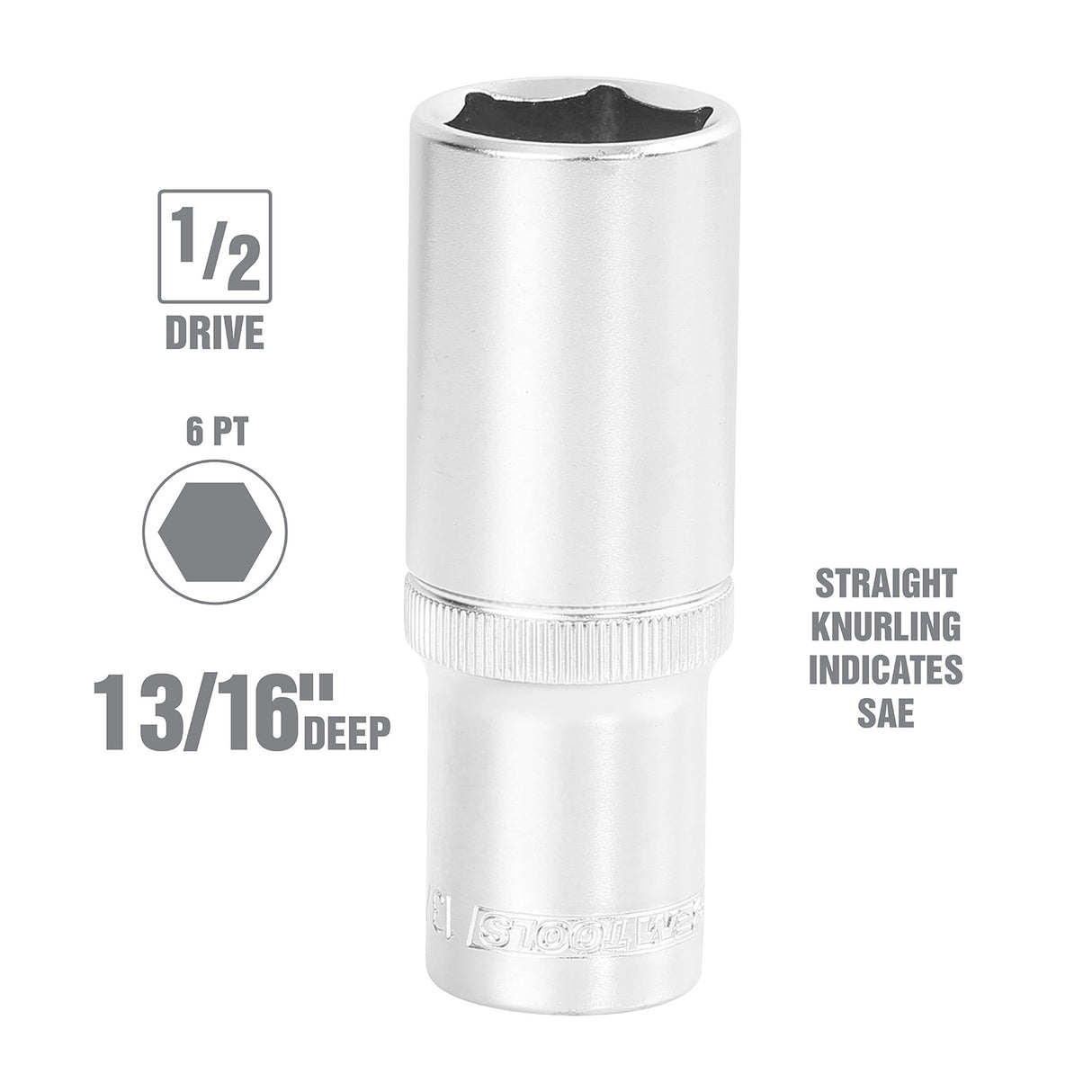 OEMTOOLS 22425 1/2 Inch Drive 6 Pt. Deep Wall Socket (13/16 Inch) Additional Image 1