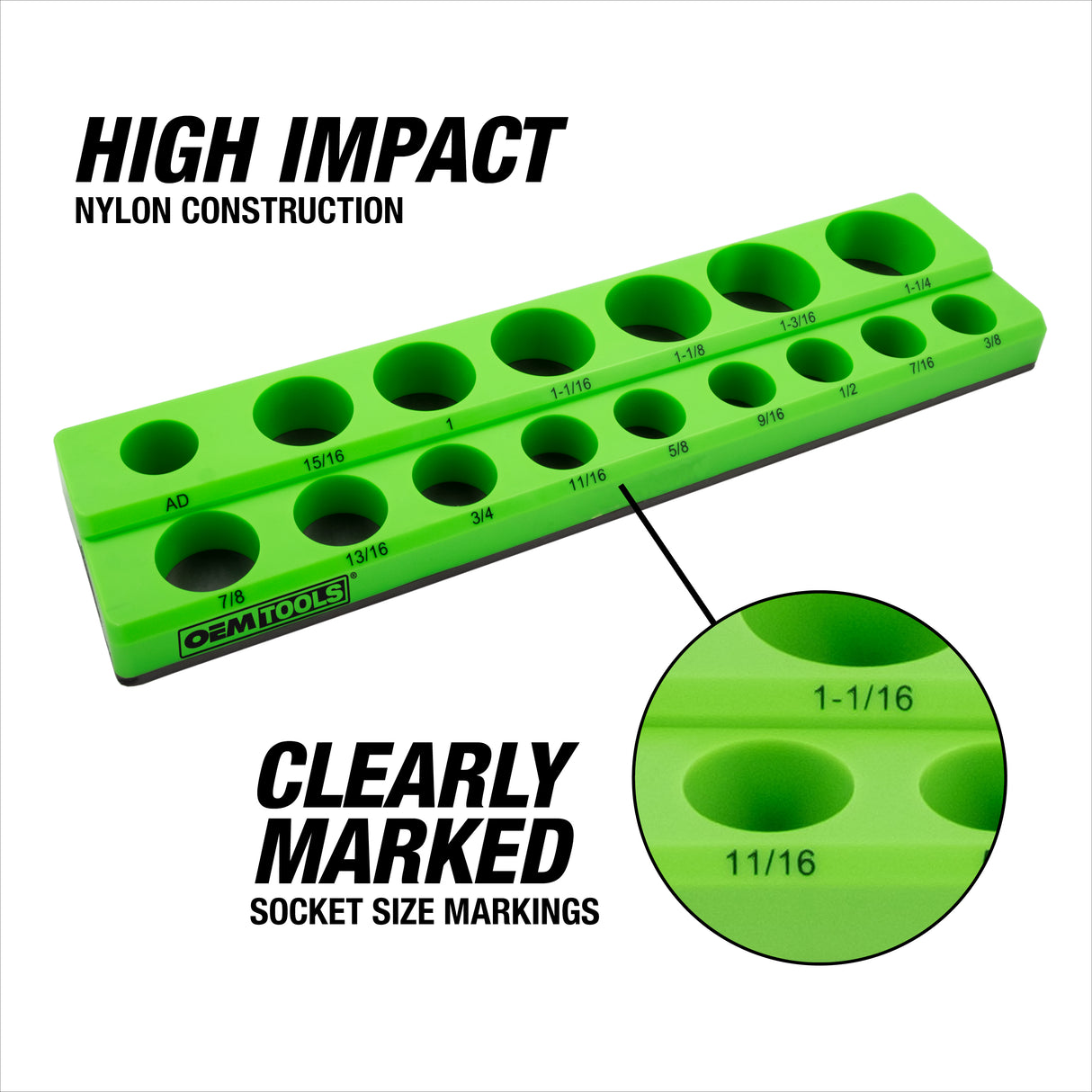OEMTOOLS 22485 3-Piece Magnetic Socket Tray Set- SAE-Green Additional Image 3