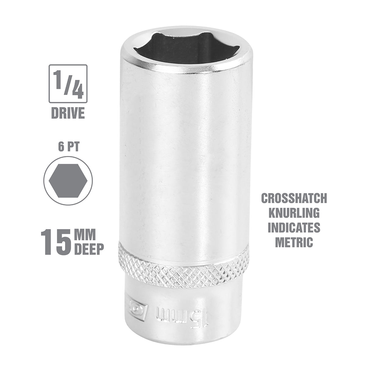 OEMTOOLS 22279 15 mm 1/4 Inch Drive Deep Socket Additional Image 1