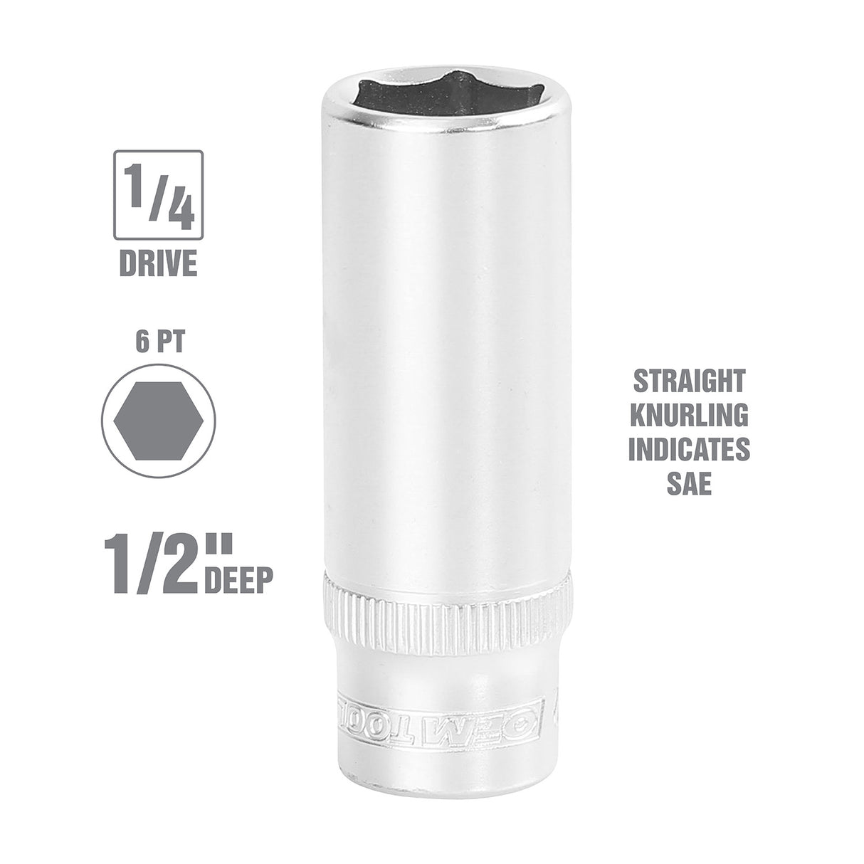 OEMTOOLS 22264 1/4 Inch Drive 6 Pt. Deep Socket (1/2 Inch) Additional Image 1