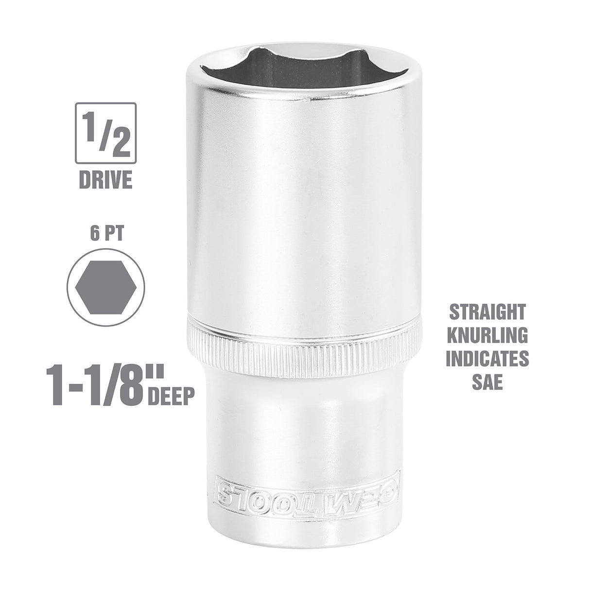 OEMTOOLS 22430 1/2 Inch Drive 6 Pt. Deep Wall Socket (1-1/8 Inch) Additional Image 1