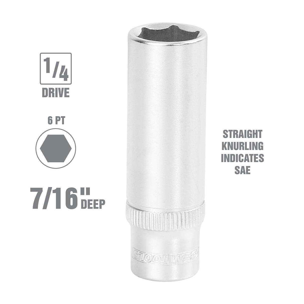 OEMTOOLS 22263 1/4 Inch Drive 6 Pt. Deep Socket (7/16 Inch) Additional Image 1