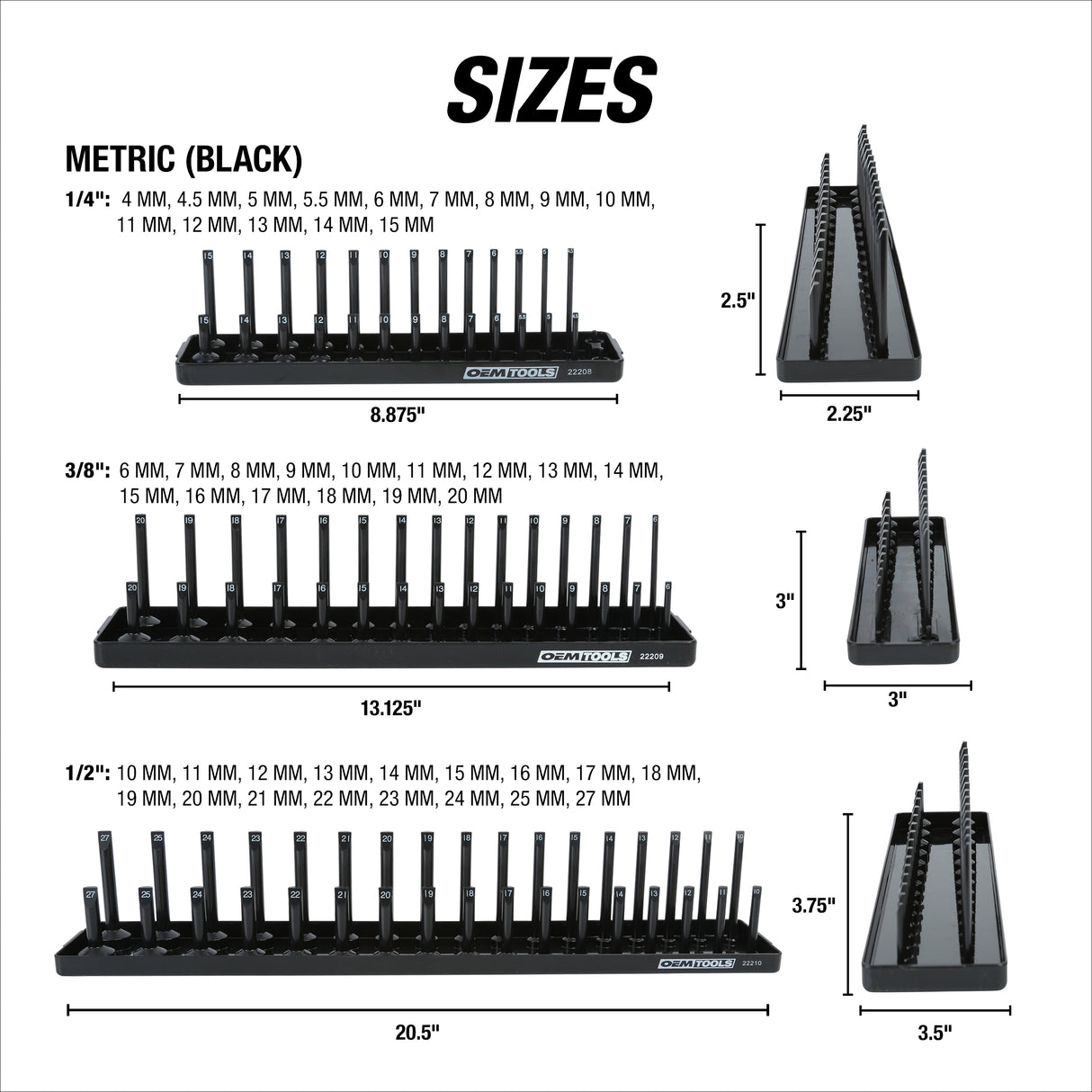 OEMTOOLS 22238 6 Piece SAE and Metric Socket Tray Set (Yellow and Black) Additional Image 6