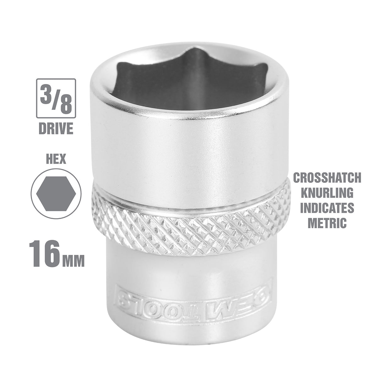 OEMTOOLS 22290 3/8 Inch Drive 6 Pt. Socket (16 mm) Additional Image 1