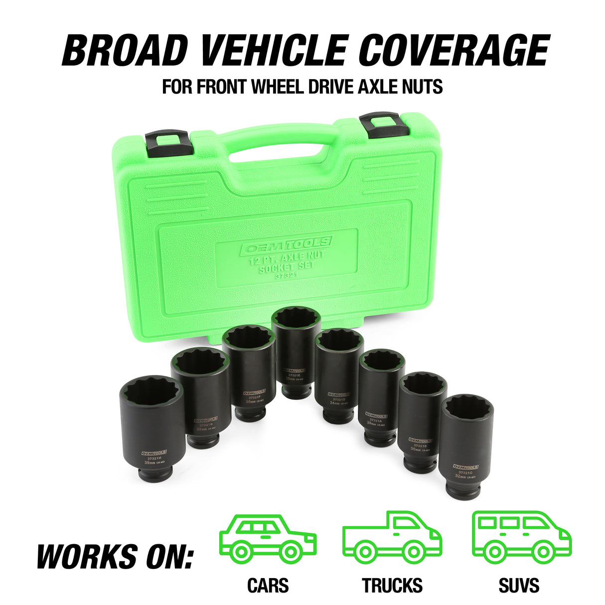 OEMTOOLS 37321 12 Pt. Axle Nut Socket Set Additional Image 6