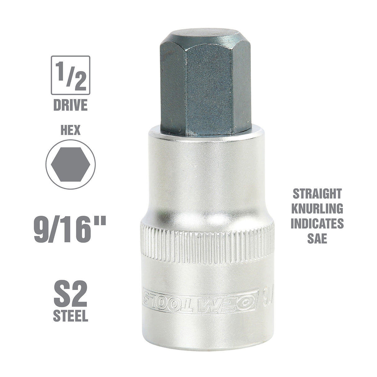 OEMTOOLS 22872 1/2 Inch Drive Hex Bit Socket (9/16 Inch) Additional Image 1