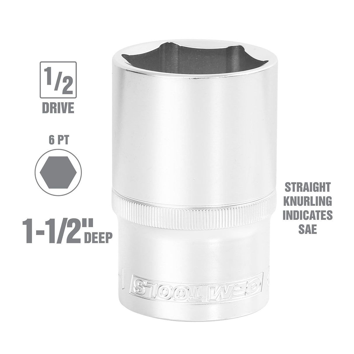 OEMTOOLS 22432 1/2 Inch Drive 6 Pt. Deep Wall Socket (1-1/2 Inch) Additional Image 1