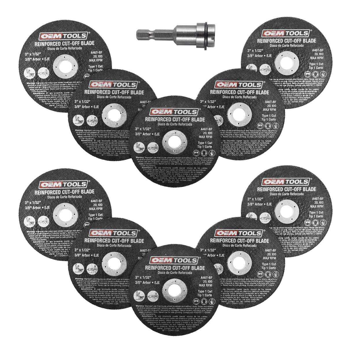 OEMTOOLS 26528 10 Piece Cut Off Wheel Set with Mandrel Main Image
