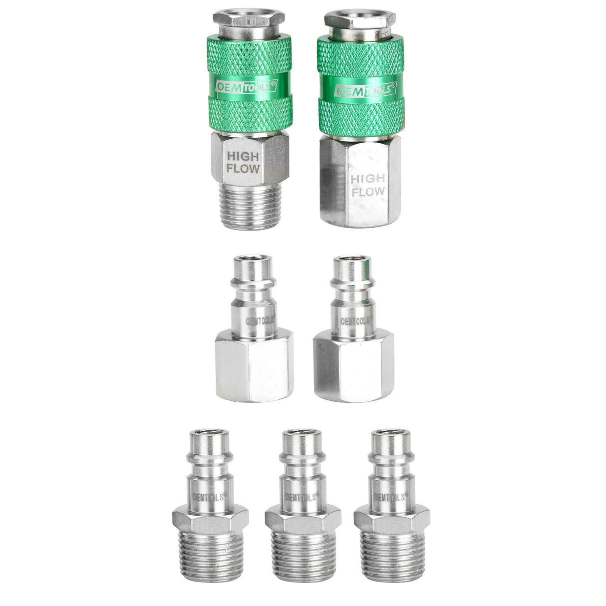 OEMTOOLS 26133 High Flow 7 Piece Coupler & Plug Kit, 1/4in. Body, 3/8in. NPT Main Image
