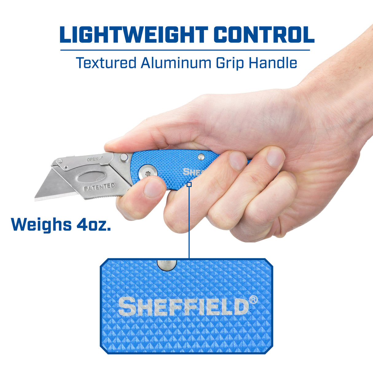 Sheffield 12514 Folding Lock Back® Utility Knives - 3 Pack - Blue Additional Image 3