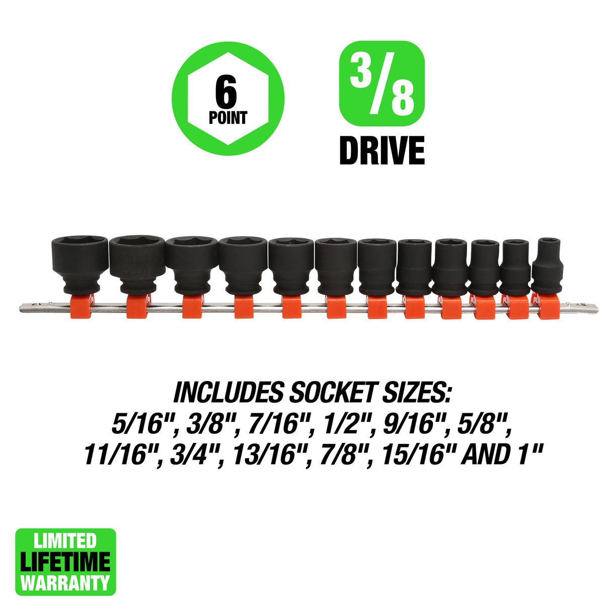 OEMTOOLS 25589 12 Piece 3/8in. Drive Impact Socket Set (SAE) Additional Image 1