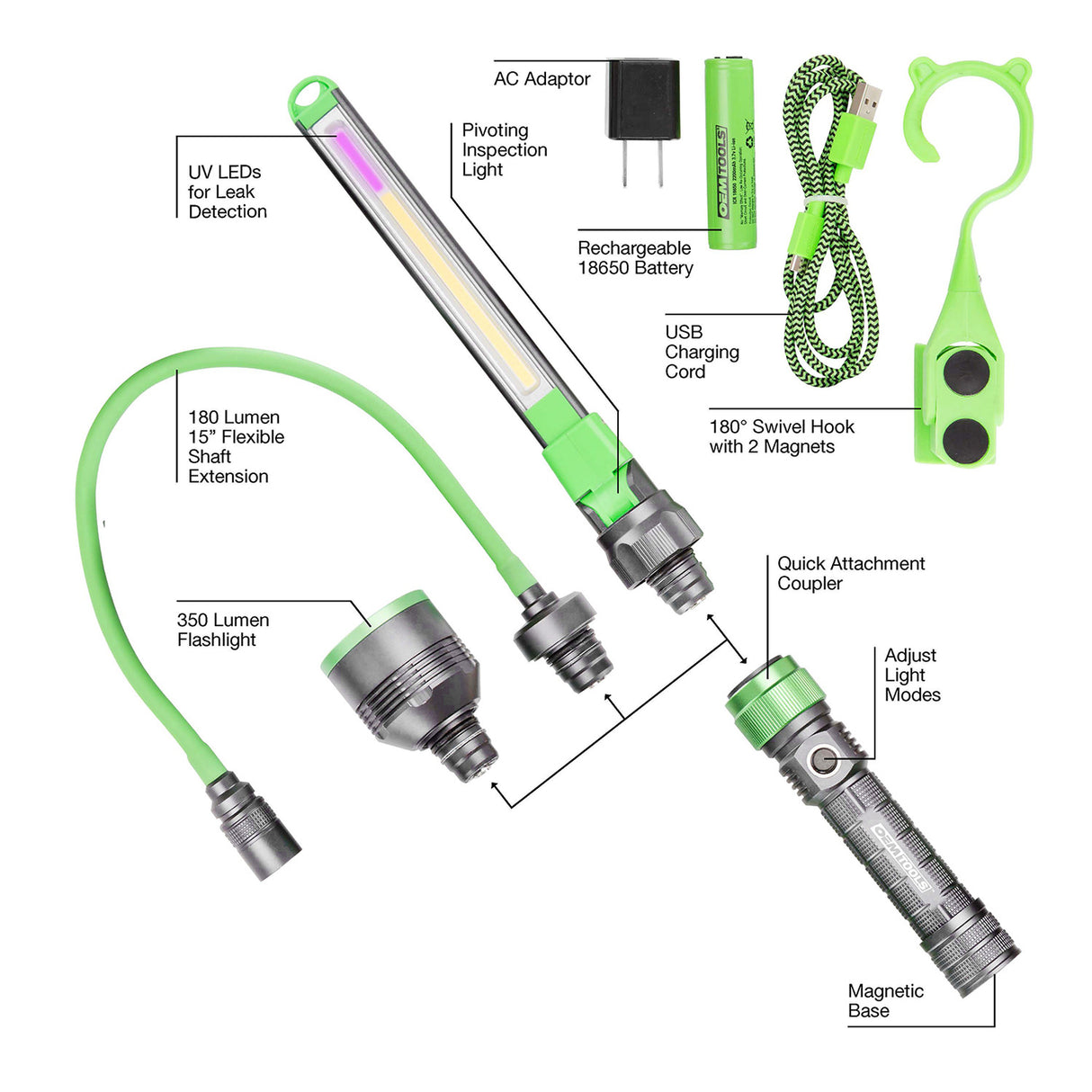 OEMTOOLS 24648 Rechargeable Multi-Head Work Light Set Additional Image 1