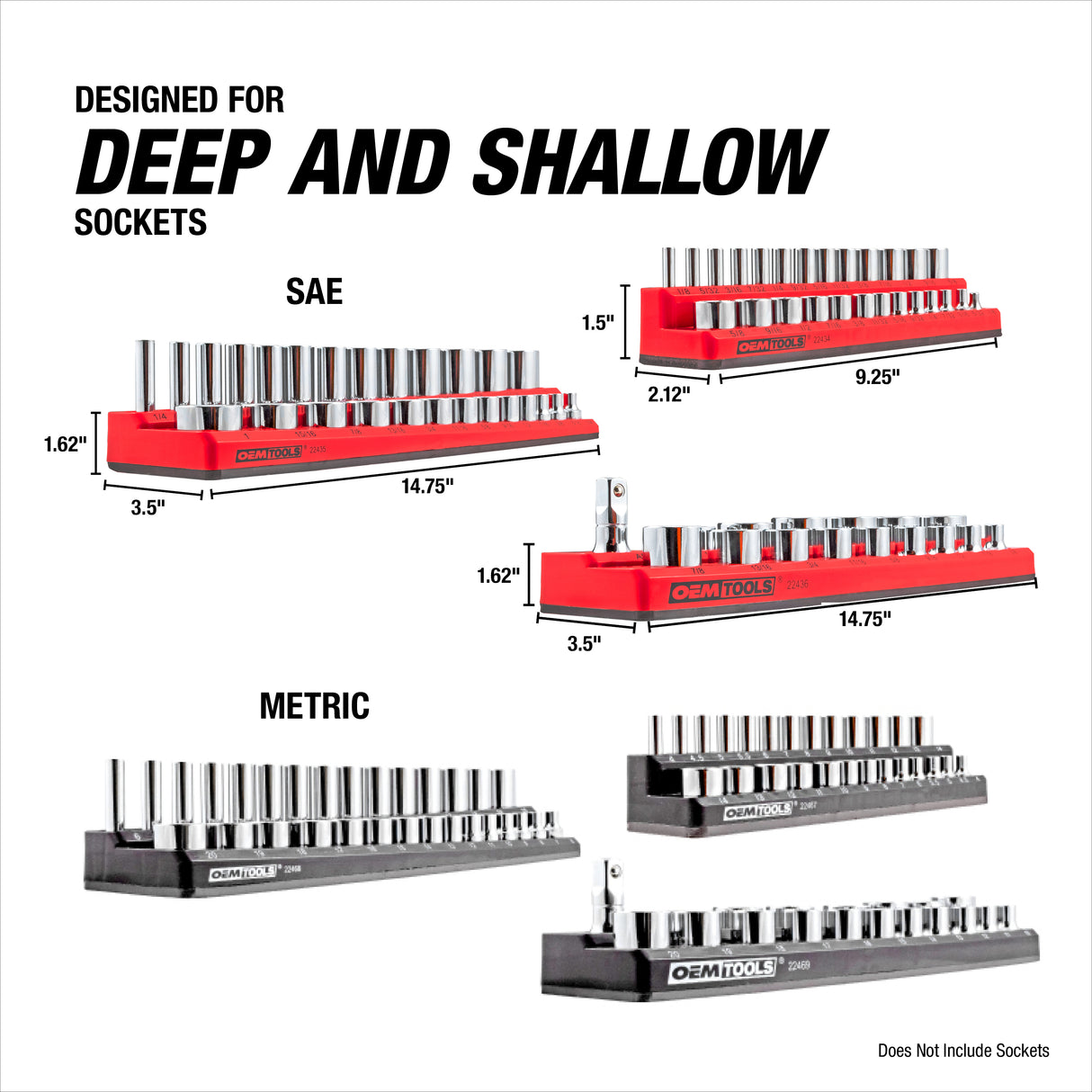 OEMTOOLS 22460 6 Pack Set Metric and SAE Magnetic Socket Tray Set - Black and Red Additional Image 5
