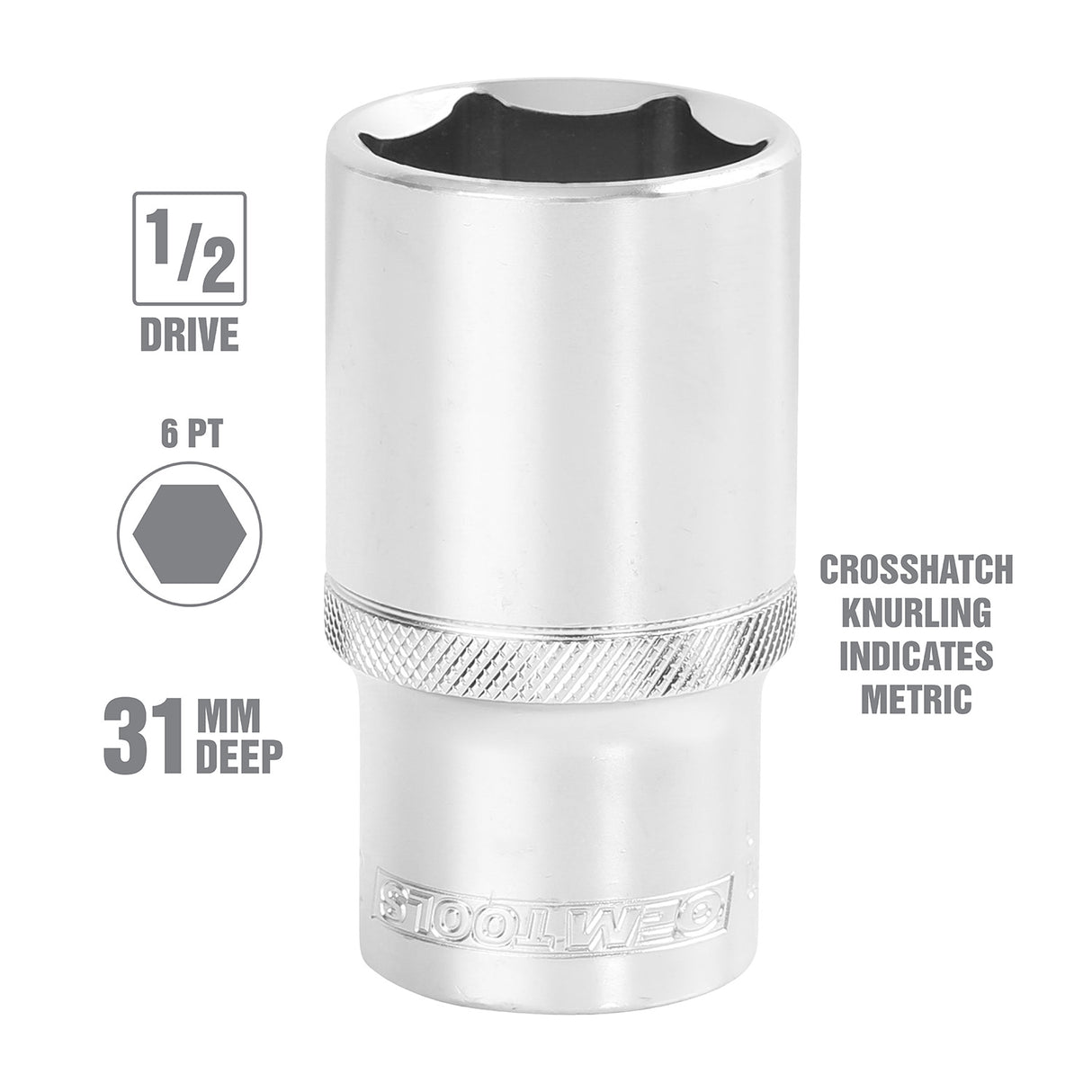 OEMTOOLS 22459 1/2 Inch Drive 6 Pt. Deep Wall Socket (31 mm) Additional Image 1