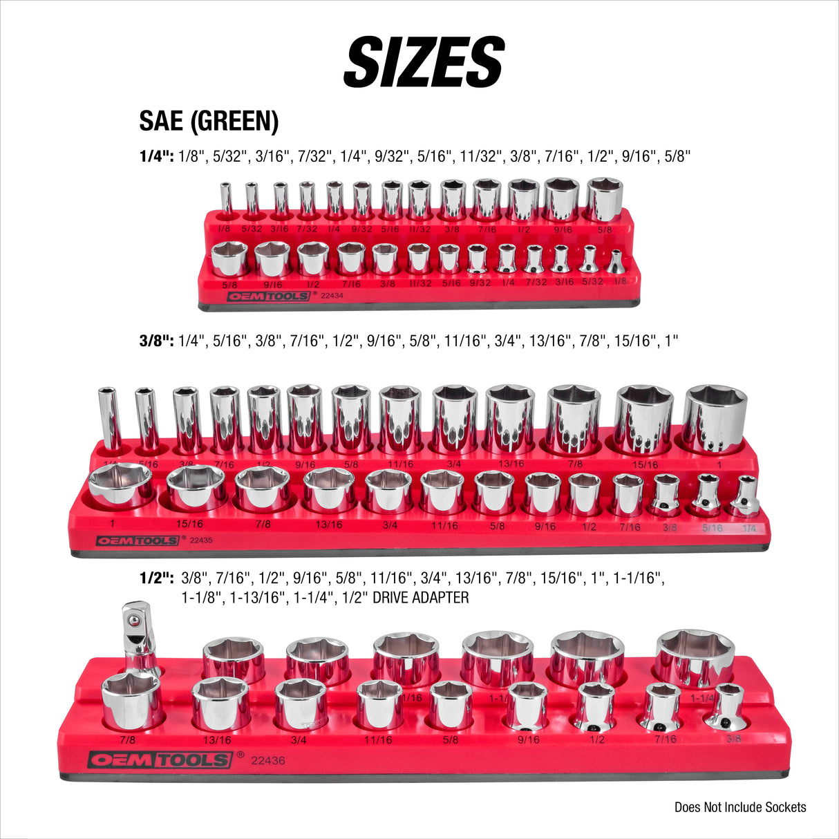 OEMTOOLS 22460 6 Pack Set Metric and SAE Magnetic Socket Tray Set - Black and Red Additional Image 2