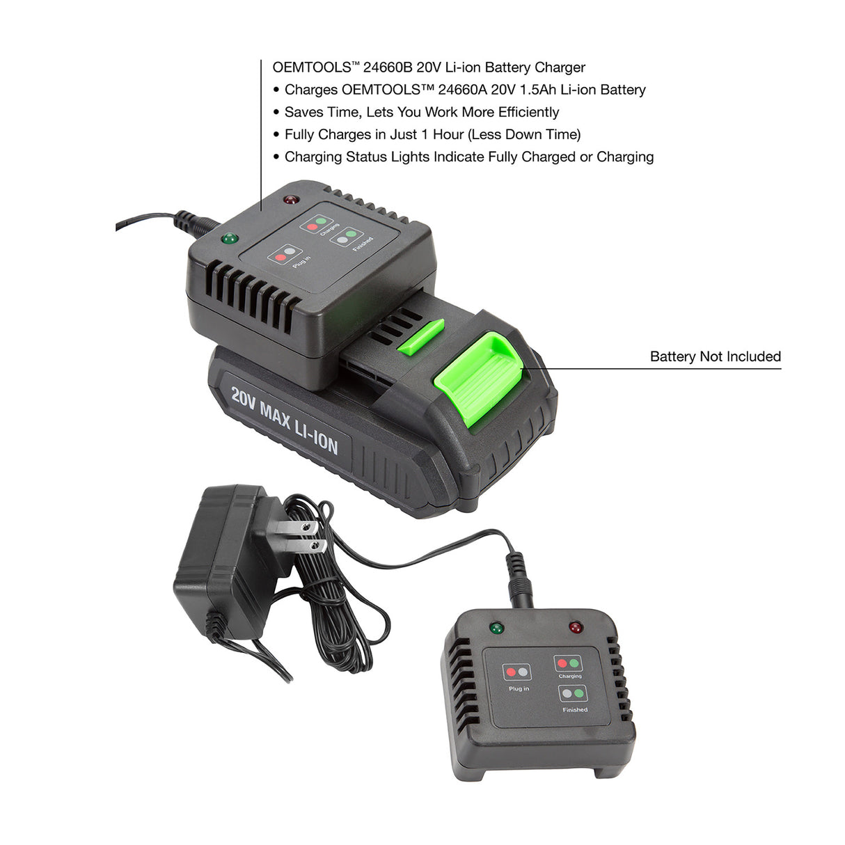 OEMTOOLS 24660B 20V Li-ion Battery Charger Additional Image 1