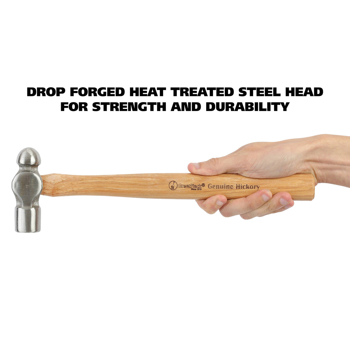 GreatNeck BP12 Ball Peen Hammer (12 Oz.) with Hickory Handle Additional Image 5