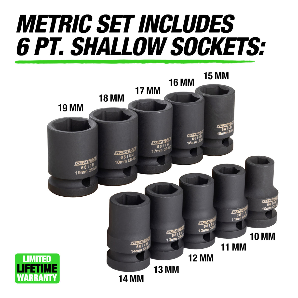 OEMTOOLS 25591 10 Piece 1/2in. Drive Impact Socket Set - Metric Additional Image 1
