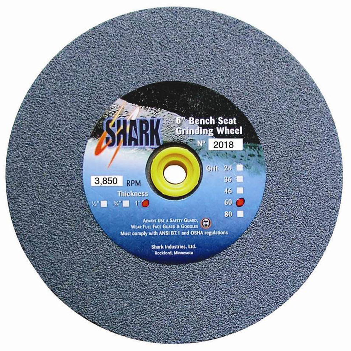Shark Industries 2017 Bench Grinding Wheel 6in. X 3/4in. X 1/2-5/8-3/4in. 46 Grit Main Image