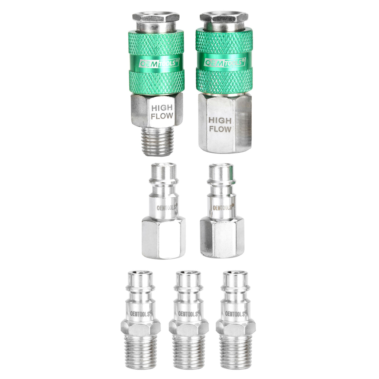 OEMTOOLS 26132 High Flow 7 Piece Coupler & Plug Kit, 1/4in. Body, 1/4in. NPT Main Image