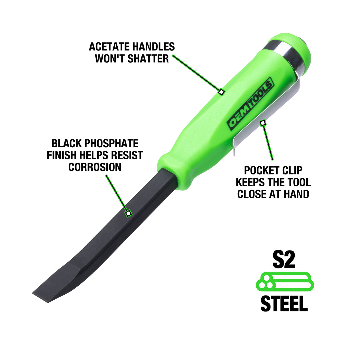 OEMTOOLS 24160 1/4in. Mini Pry Bar with Strike Cap and Pocket Clip Additional Image 2