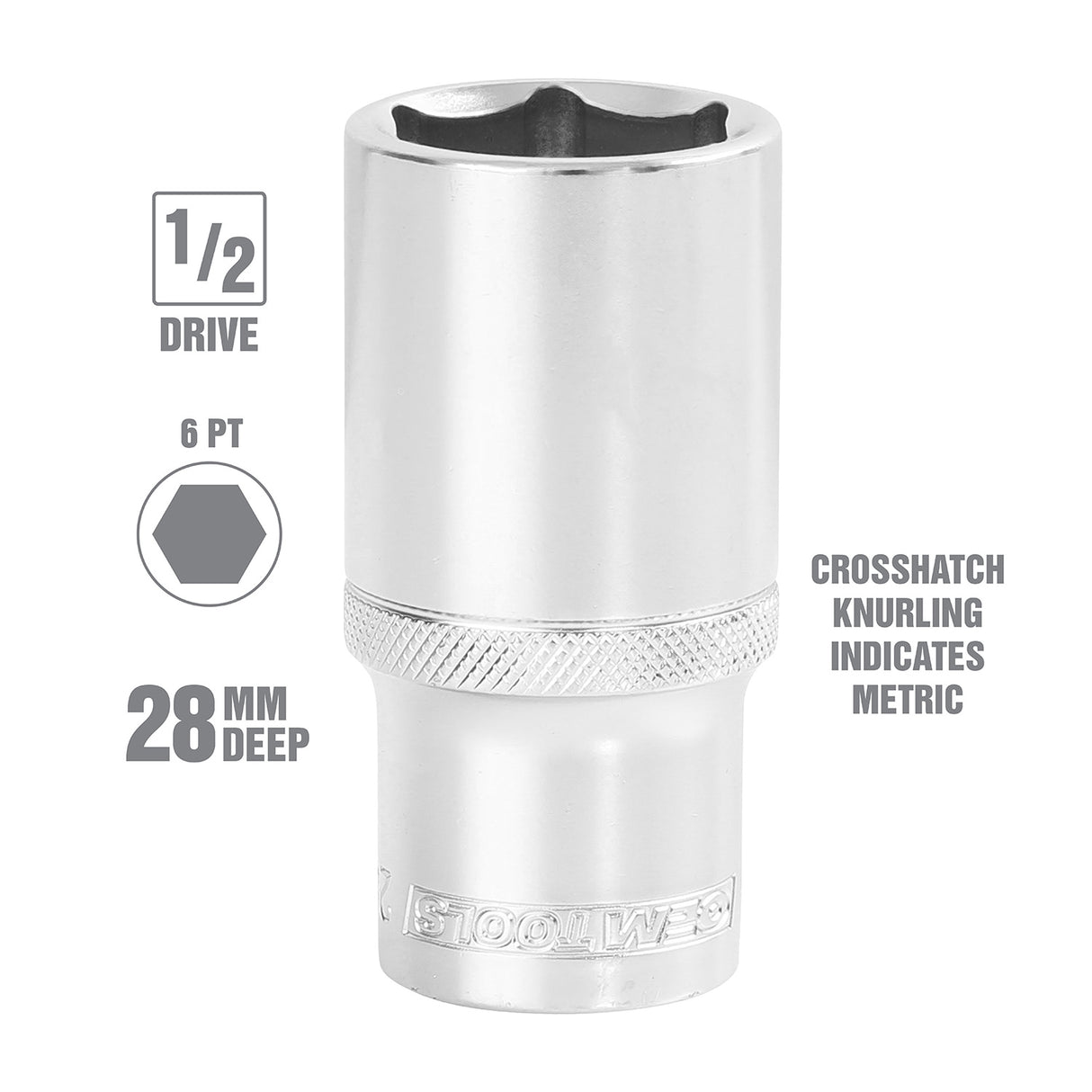 OEMTOOLS 22456 1/2 Inch Drive 6 Pt. Deep Wall Socket (28 mm) Additional Image 1