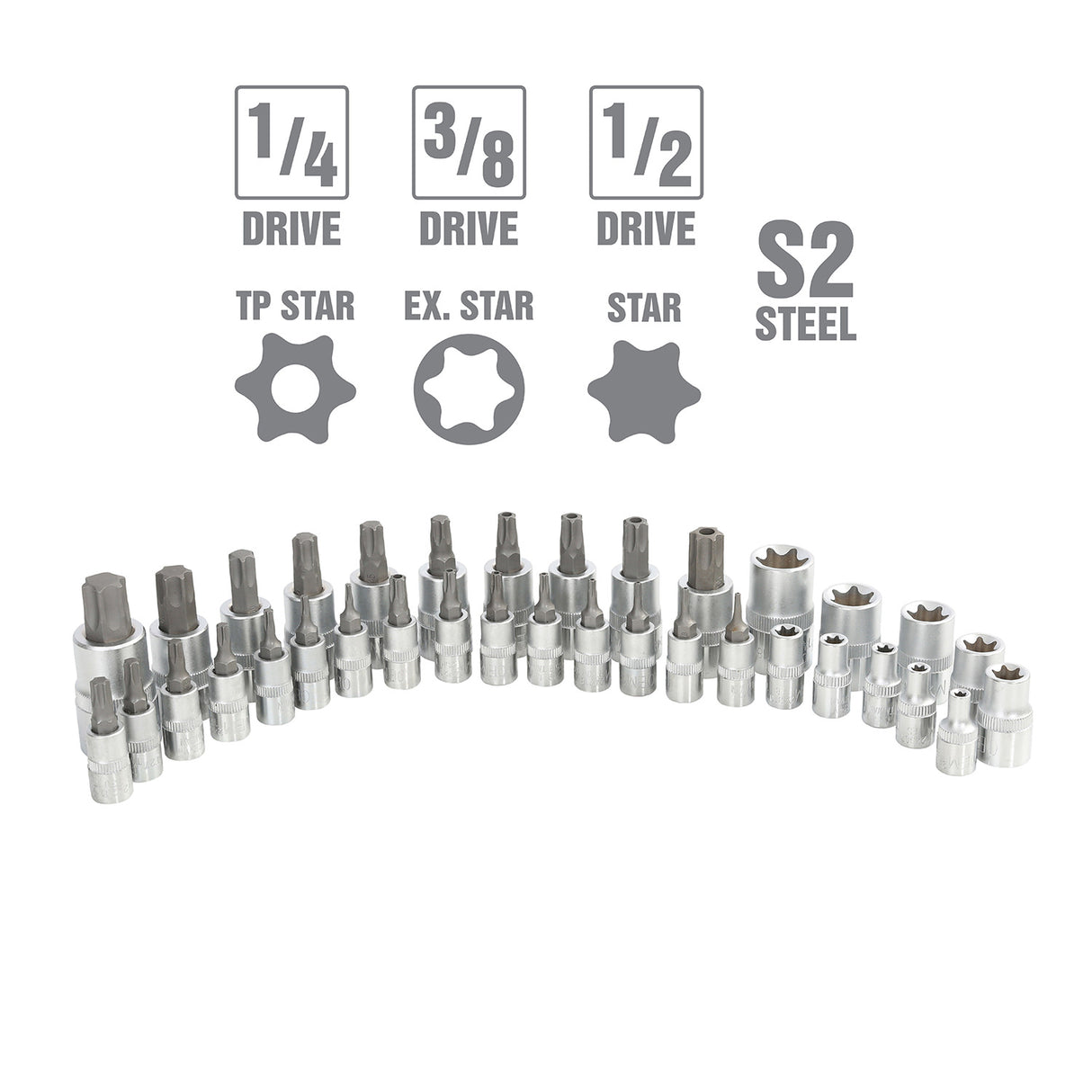 OEMTOOLS 25951 35 Piece 1/4in., 3/8in. and 1/2in. Drive Star Bit Set Additional Image 2
