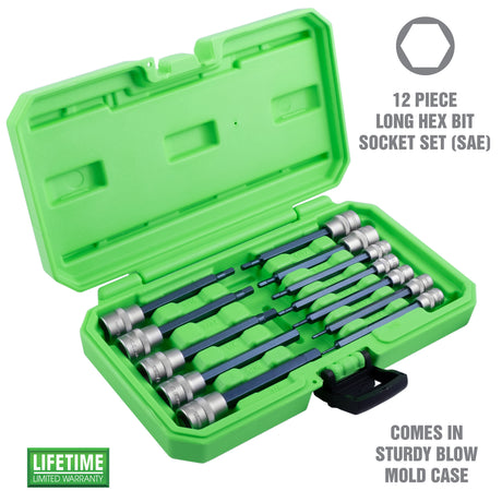 OEMTOOLS 23902 12 Piece SAE Magnetic Long Hex Bit Socket Set Additional Image 1