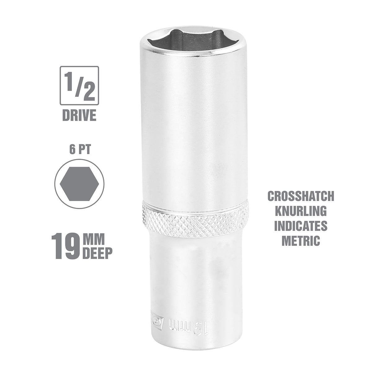 OEMTOOLS 22449 1/2 Inch Drive 6 Pt. Deep Wall Socket (19 mm) Additional Image 1