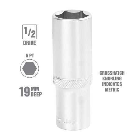 OEMTOOLS 22449 1/2 Inch Drive 6 Pt. Deep Wall Socket (19 mm) Additional Image 1