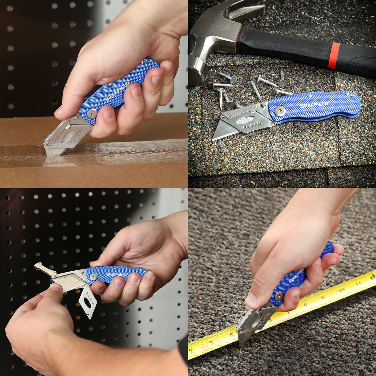 Sheffield 12514 Folding Lock Back® Utility Knives - 3 Pack - Blue Additional Image 8