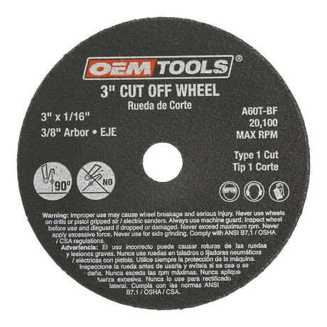 OEMTOOLS 26509 3 X 1/16in. X 3/8 Cut Off Wheel - 2 Pc. Additional Image 2