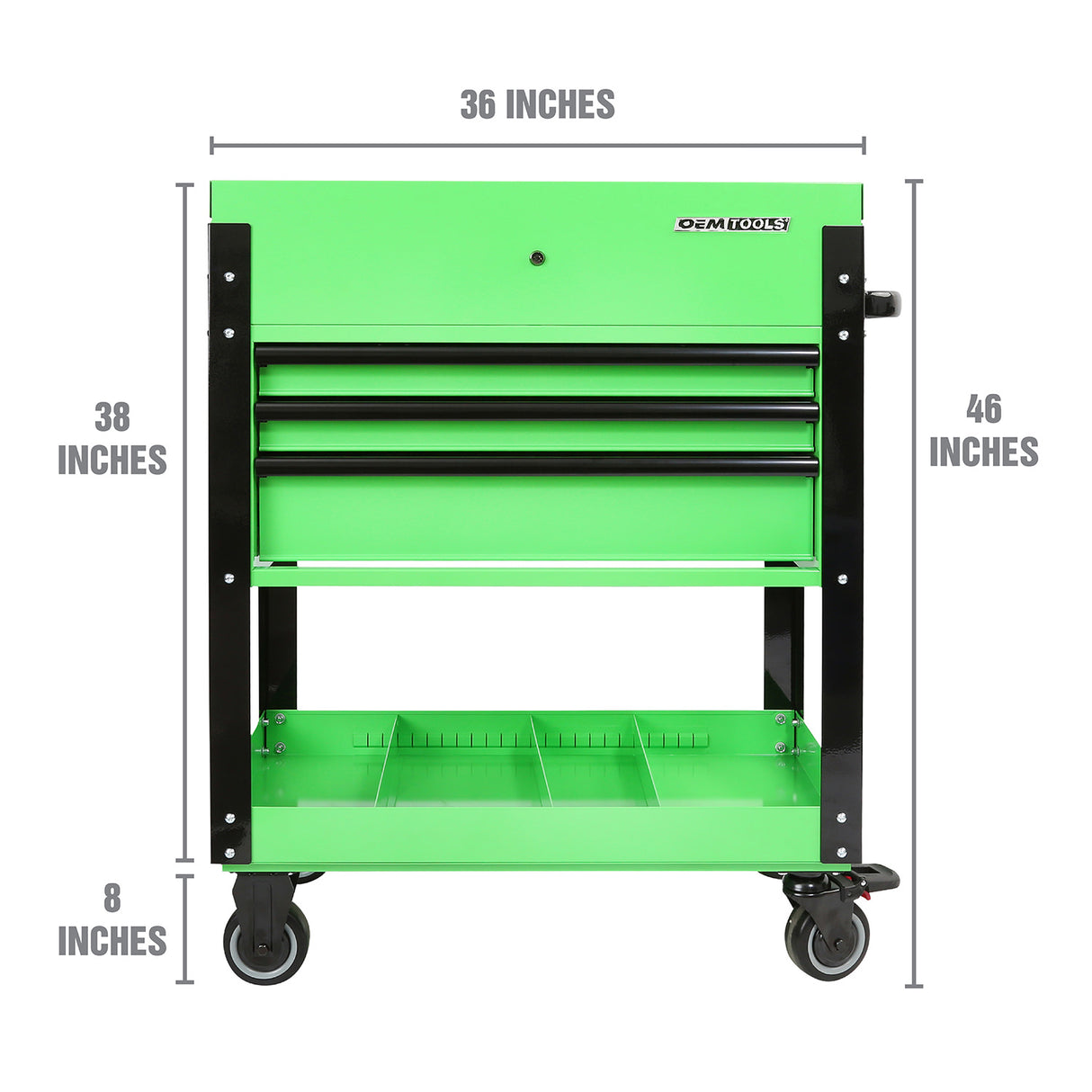 OEMTOOLS 24731 3 Drawer Slide Top Tool Cart - Green Additional Image 1