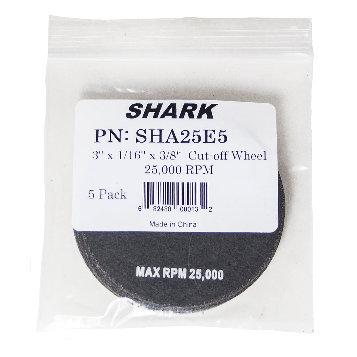 Shark Industries SHA25E5 3in. x 1/16in. x 3/8in. Reinforced Cut-off Wheels, 5PK Additional Image 1