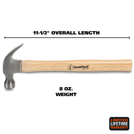 GreatNeck M8C Curved Claw Hammer (8 Oz.) with Hardwood Handle Additional Image 1