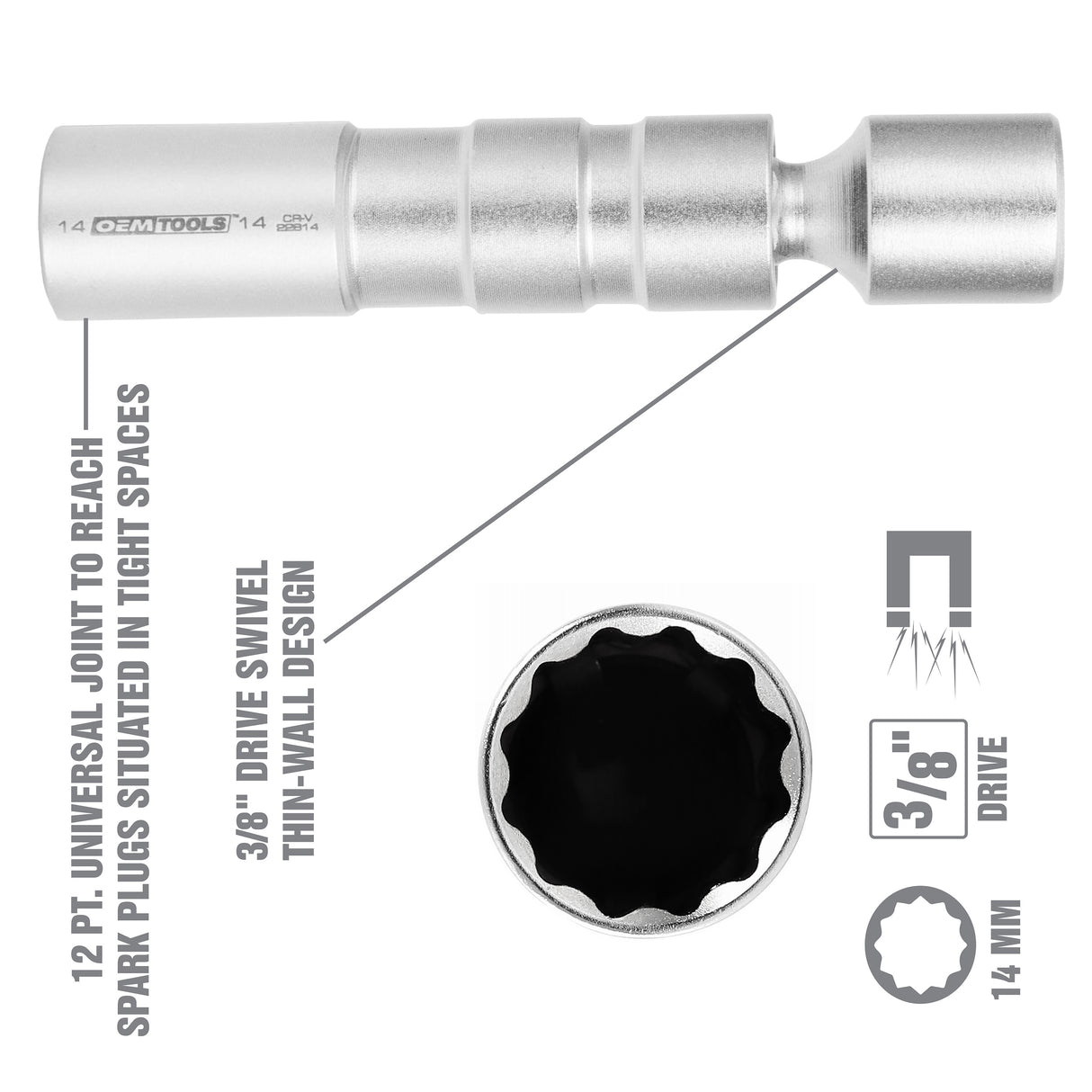 OEMTOOLS 22814 BMW 3/8 Drive 14 mm x 12 Pt. Spark Plug Socket Additional Image 3