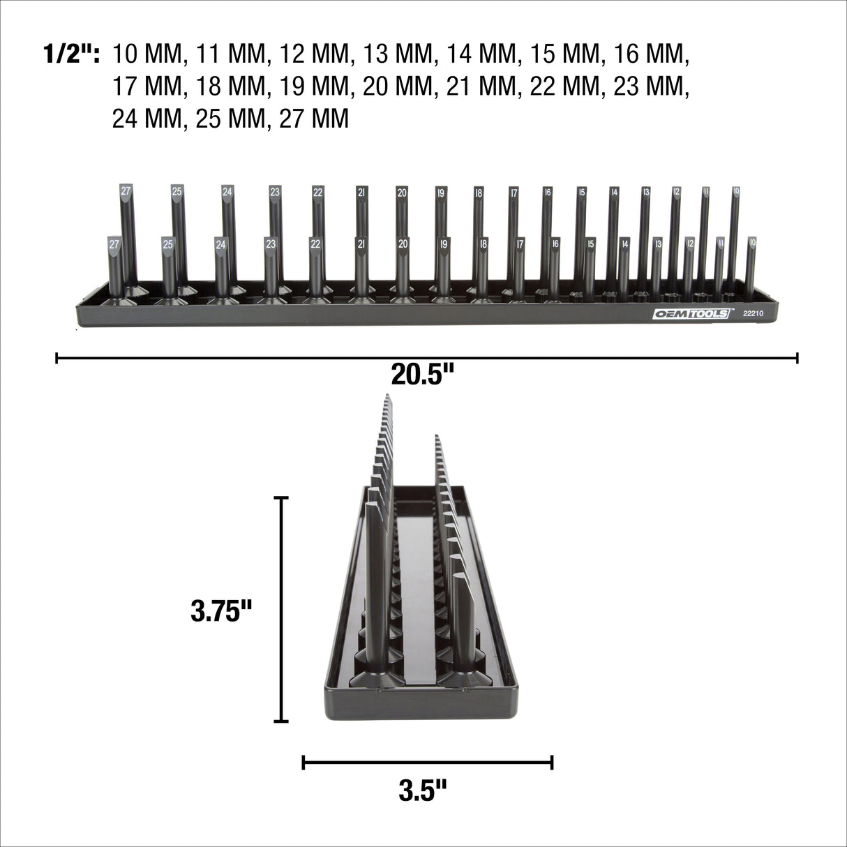 OEMTOOLS 22210 1/2in. Drive Socket Tray (Metric) Additional Image 1