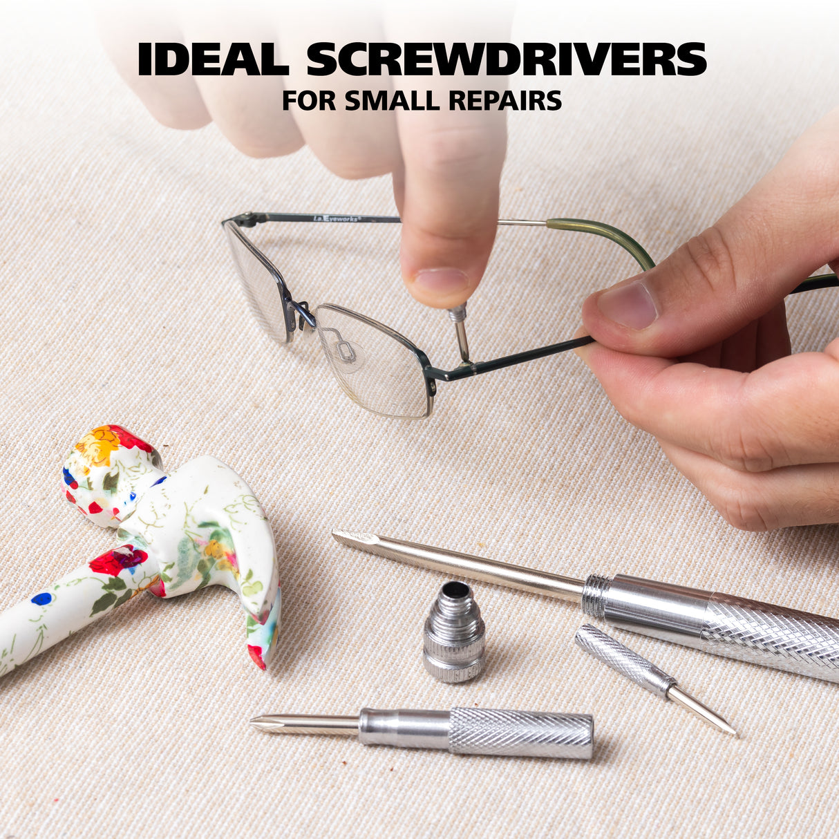 GreatNeck HA104004 5 in 1 White Floral Hammer and Screwdriver Set Additional Image 5