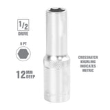 OEMTOOLS 22442 1/2 Inch Drive 6 Pt. Deep Wall Socket (12 mm) Additional Image 1