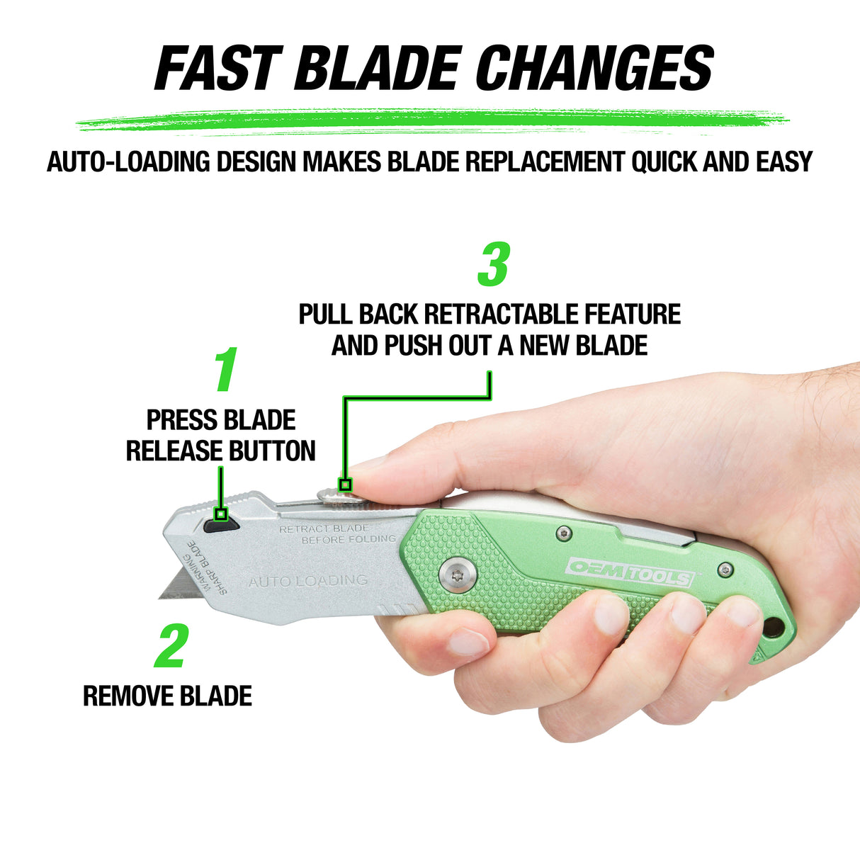 OEMTOOLS 25538 Folding Auto-Loading Lock Back® Utility Knife with Blade Dispenser Additional Image 3