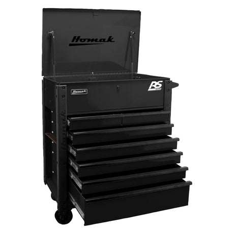 Homak 35in. 7-Drawer Flip-Top Service Cart - Black Additional Image 1