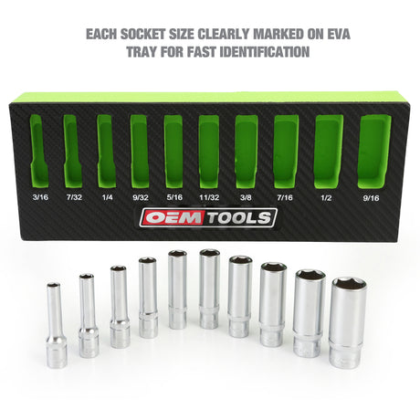 OEMTOOLS 23985 10 Piece 1/4in. Drive Deep Socket Set (SAE) Additional Image 1
