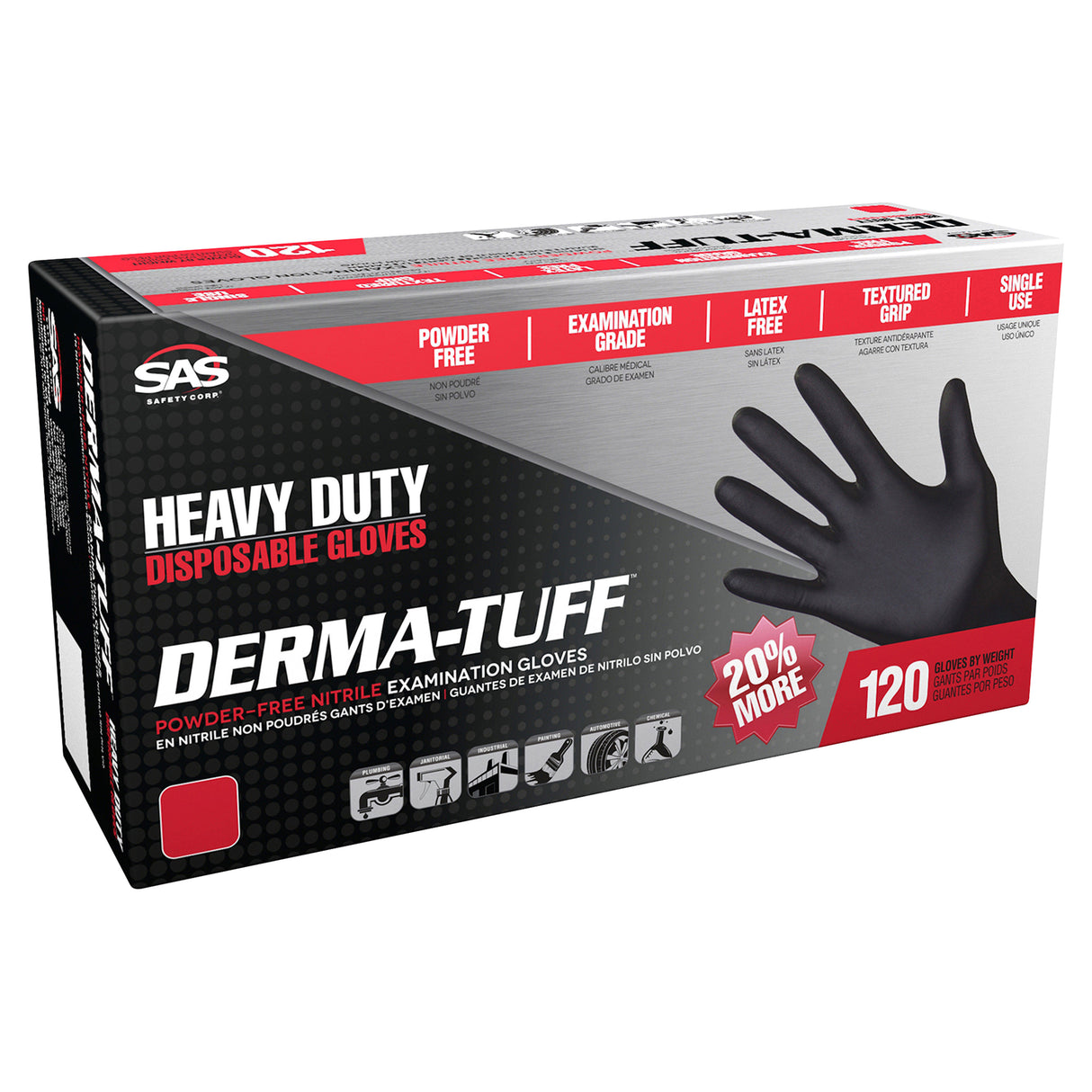 SAS 66584 Derma-Tuff Nitrile Glove Black (5 Boxes of 120) - XL Additional Image 2