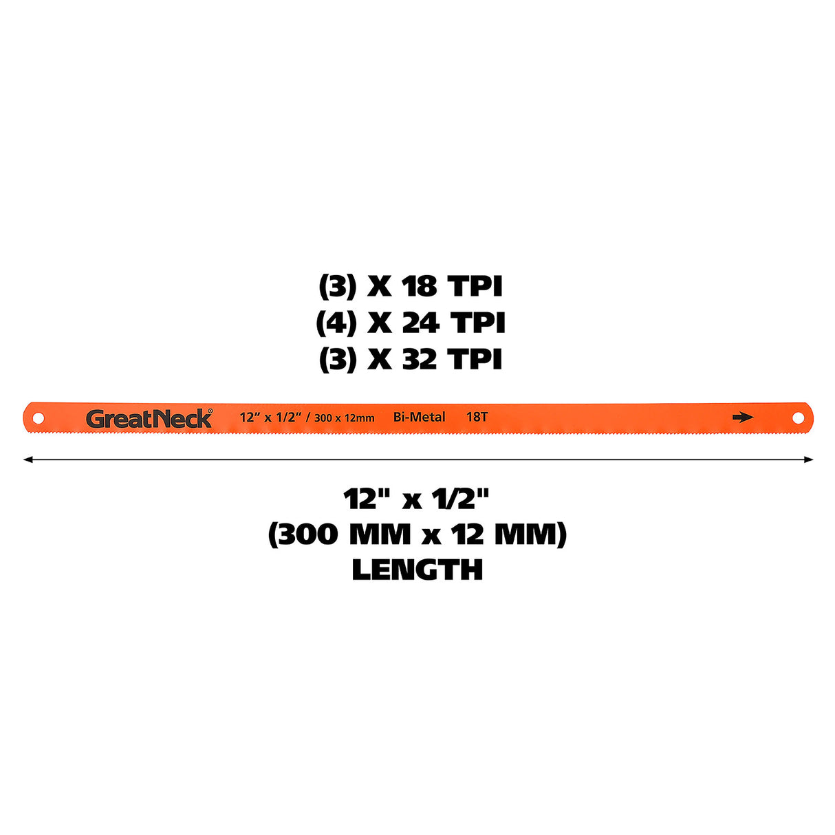 GreatNeck 74016 12in. Bi-Metal Hacksaw Blade Assorted 10 Pack Additional Image 2