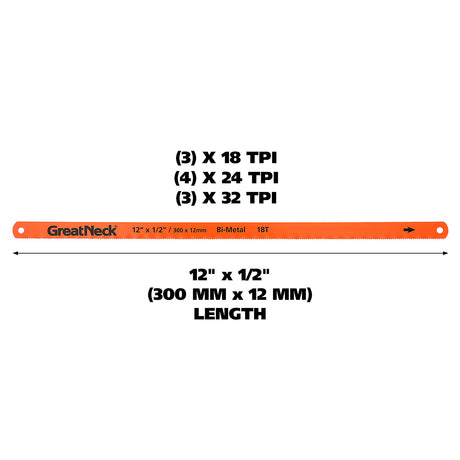 GreatNeck 74016 12in. Bi-Metal Hacksaw Blade Assorted 10 Pack Additional Image 2