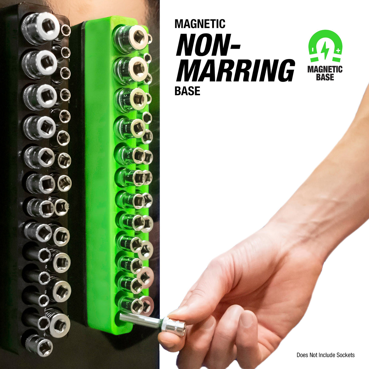 OEMTOOLS 22488 6 Pack Set Metric and SAE Magnetic Socket Tray Set - Black and Green Additional Image 7