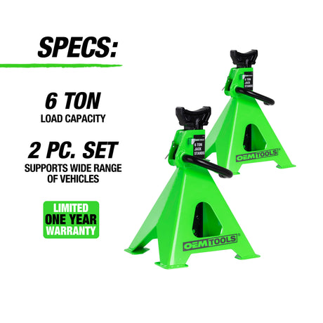 OEMTOOLS 24788 6 Ton Jack Stands with Pin (Pair) Additional Image 1