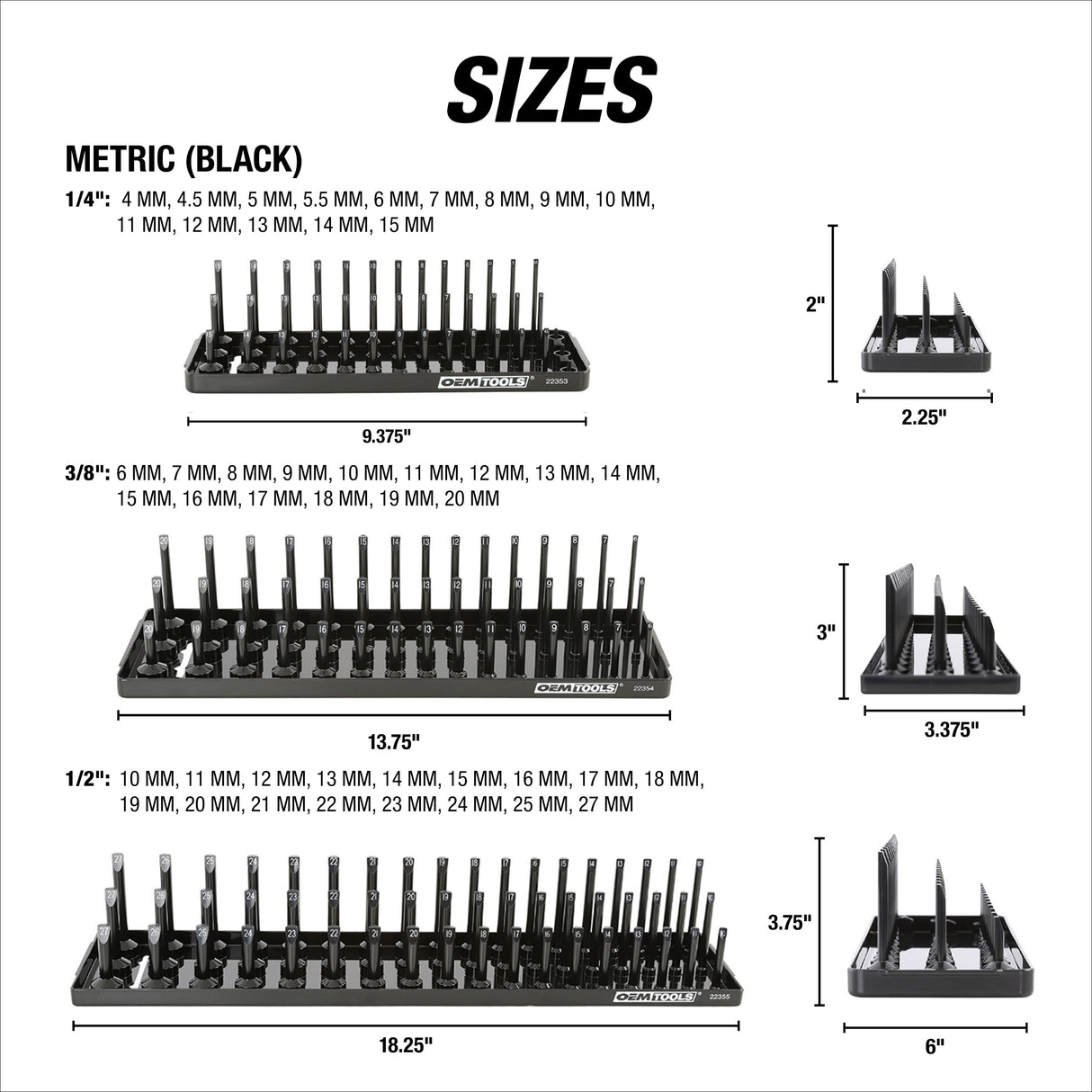 OEMTOOLS 22337 6 Piece 3 Post Socket Tray Set – SAE and Metric Additional Image 3