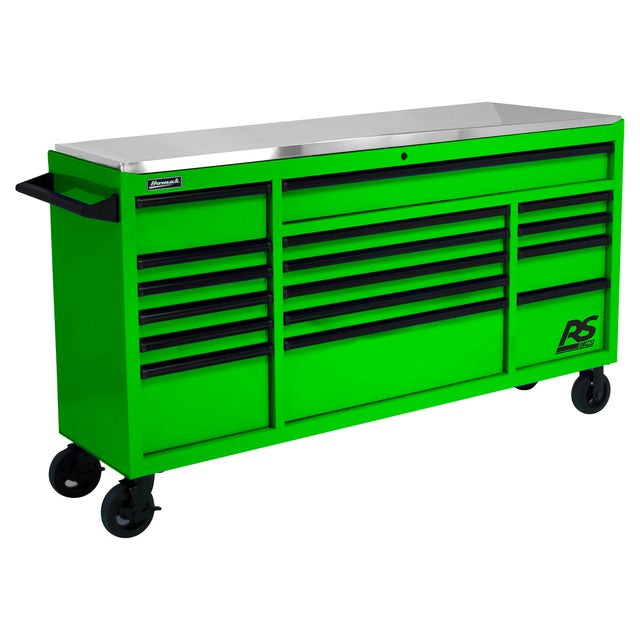 Homak 72in. RS Pro 16 Drawer Roller Cabinet W/Stainless Steel Top -Green Main Image